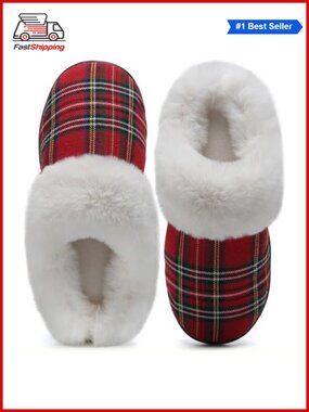 🎅 Plush Lined Memory Foam House Slippers Anti-Skid Indoor Outdoor